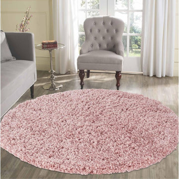 Oxford OXF00 Plain Plush Soft Stain-Resistant Textured Polypropylene Shaggy Baby Pink Round Rug-Desire Rugs-Rug Love - The Most Loved Rug Store